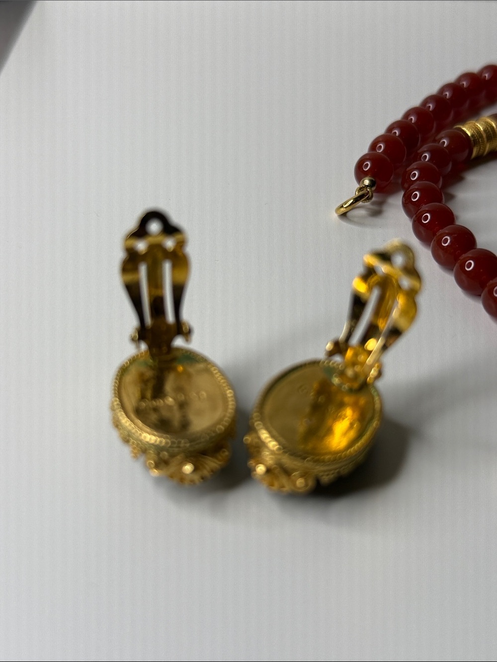 Vintage MMA Carnelian Bead Necklace earring Gold plate Scarab Egyptian revival⭐️ - Picture 17 of 17